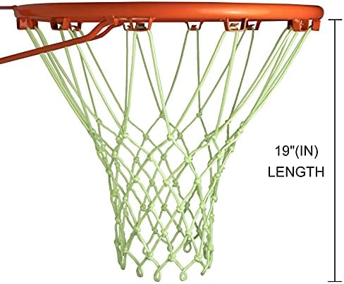 Sanung Fluorescent Basketball Nets Night Glow Basketball Net com 12 loops 6 nós, luminosa rede de basquete luminosa para todo o clima, substituto para o brilho externo no escuro, conjunto de 2