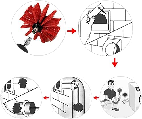 Liyun Chimney Sweep Kit Dreque Kit de limpeza de ventilação, 1 pincel de nylon com 9/12/15 PCs Longo escovas de tubo flexível para