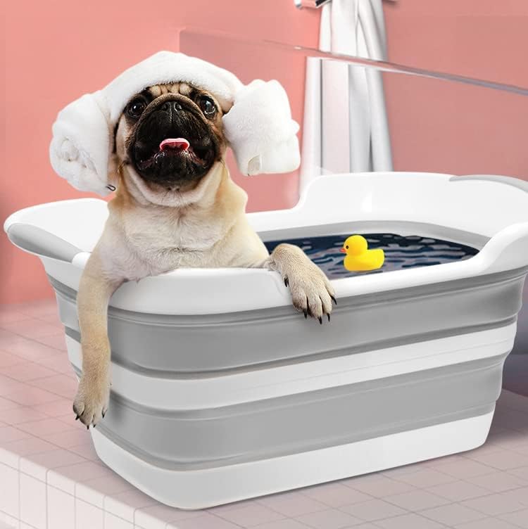 Cyanoe Collapsible Pet Bathtub com plugue de drenagem de água, banheira dobrável para cachorros cães pequenos gatos, design portátil e de economia de espaço, bpa livre, capacidade de 27L, cinza