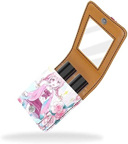 Caixa de batom oryuekan com espelho bolsa de maquiagem portátil fofa bolsa cosmética, desenho animado de garotas
