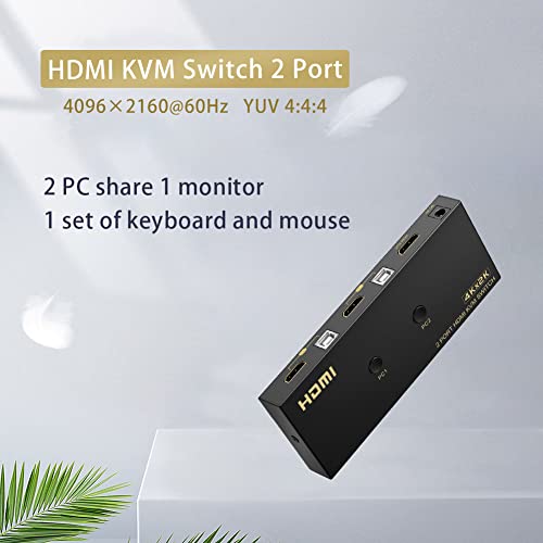 KVM Switch HDMI 2 Porta, interruptor HDMI KVM 4K@60Hz 2K@144Hz 2K@120Hz Para 2 computadores compartilhando 1 monitor, com interruptor