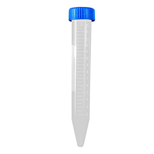 Tubos de centrífuga cônica de 200pack 15 ml, tubos de centrífuga de plástico com tampas de parafuso, contêiner de teste de laboratório