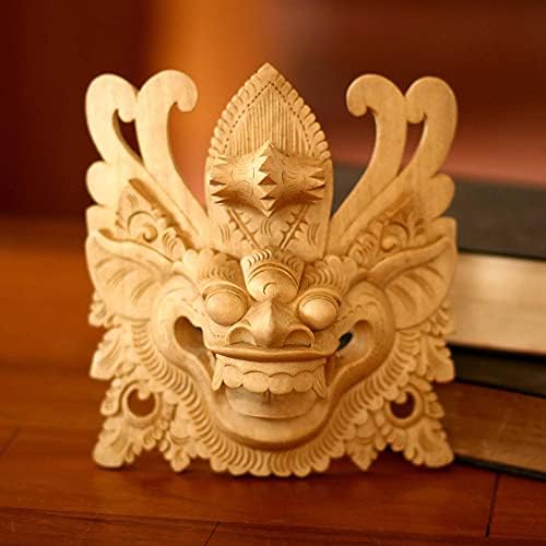 Novica Máscara de madeira decorativa, bege, Barong III '