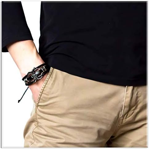 Xusamss Punk Rock Alloy Spider Bracelet Bracelete de couro de cordão de tração, 7-8 polegadas