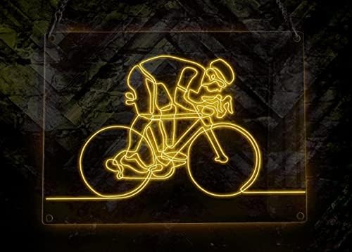 Pessoa de bicicleta Bicycle Sport Game Competition Man Bike Going Fast Tournament, sinal de luz de neon de arame artes