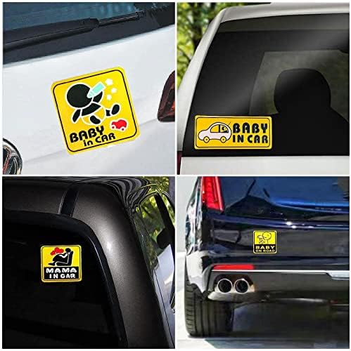 6pcs Baby a bordo adesivo para carro, bebê em decalques de carro, crianças a bordo do carro, aviso de segurança de crianças reflexivas, sinais de sucção para bebê a bordo para carro