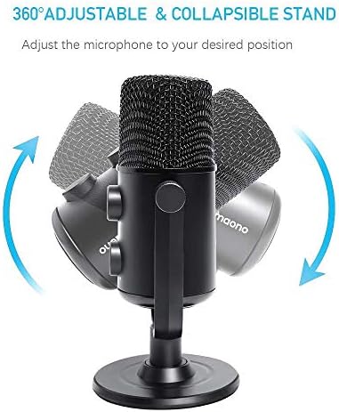 Microfone USB Maono para gravação, streaming, jogos, podcasting, microfone de condensador cardióide com monitoramento