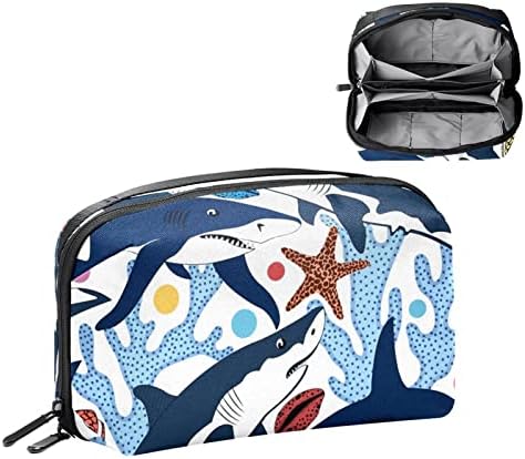 Bolsa de maquiagem à prova d'água Sharks conchas estrelantes e corais coloridos de maquiagem de padrões de maquiagem