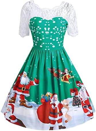 Vestido de cocktail feminino de Natal 1950s Rockabilly Vintage Swing Swing Lace Splicing Sleeves Short Party Tea Dress