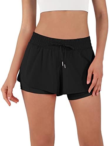 Ododos Women's 2 em 1 shorts de treino com bolsos de alta cintura de cintura ioga de ginástica shorts com revestimento