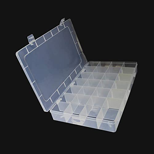 Juvielich Clear Plastic Organizer Box, 24 grades de joalheria de contêineres de grades com divisores ajustáveis, para