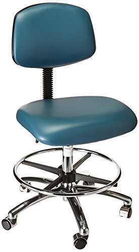 E com vinil de vinil de vinil-cf-cf-CR-CF Cadeira de altura de bancada com base cromada, com anel de pé cromado e sem assento de inclinação e sem braços ajustáveis, 21 a 28 altura ajustável, azul