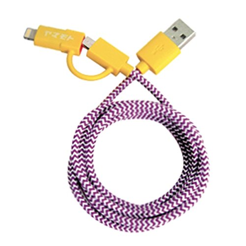 Cabo Pop Yamamoto 2 em 1 Lightning & Micro USB Cable, 4,9 pés, NP1002 amarelo/roxo