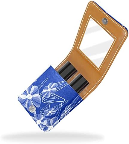 Caixa de batom Oryuekan com espelho bolsa de maquiagem portátil fofa bolsa cosmética, arte moderna de flor azul