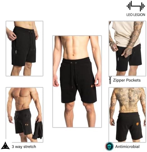 Leo Legion Men's Cotton Lyra mistura shorts médios com bolsos fechados para treinamento, viagem, lounge e treino.
