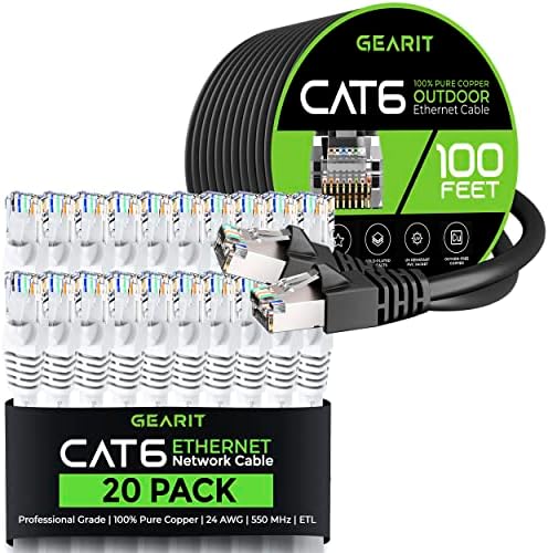 Gearit 20pack 3ft CAT6 Ethernet Cable & 100ft CAT6 CABO