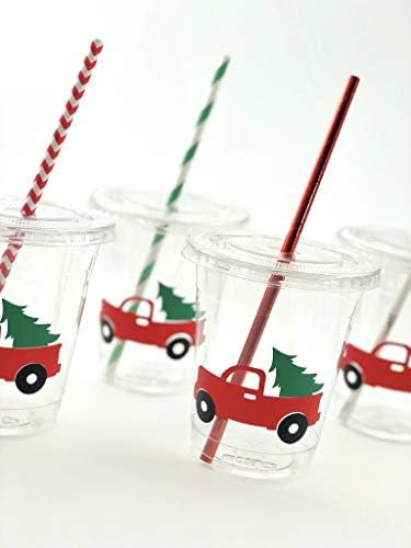 Copas de festa de Natal - 12 definir férias de caminhão vermelho vintage para bebidas ou favores