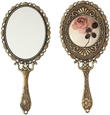 Sehamano espelho de mão com alça compacta espelho de maquiagem portátil Rose Cosmetic Clear Mirror)