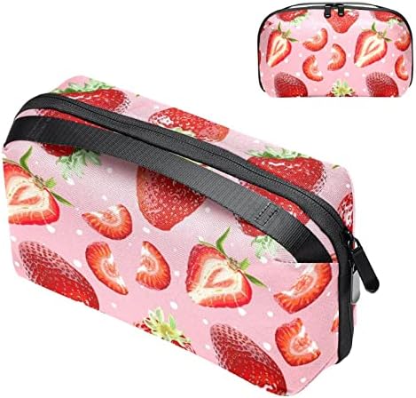 Organizador eletrônico, bolsa de cosméticos, organizador de viagens eletrônicas, bolsa de tecnologia, padrão de azul de frutas de frutas