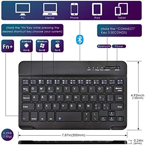 Detuosi Samsung Galaxy Tab A 8.0 Caso do teclado 2019, Samsung Galaxy Tab A 8.0 com teclado, capa de teclado sem fio Bluetooth para Samsung Galaxy Tab A 8,0 polegadas#preto