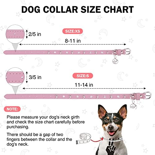 Dillybud Leather Dog Collar para cachorros pequenos cães médios, colarinhos de estimação com estrela ajustável e lua com fivela de metal