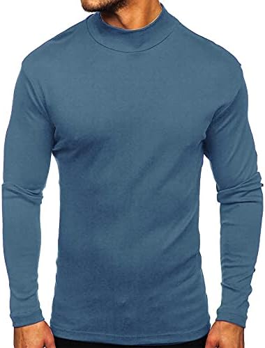 Bravetoshop masculino masculino Turtleneck camisas de manga longa de cor sólida Tops de pulôver leves casuais