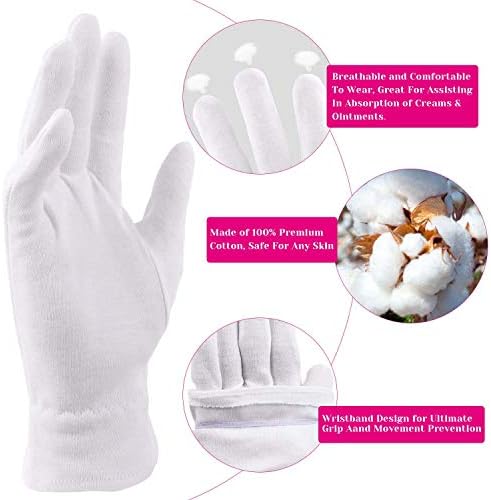 Luvas hidratantes para as mãos secas durante a noite, senizo 3 pares 100 % de luvas de algodão branco para mulheres eczema, hidratante