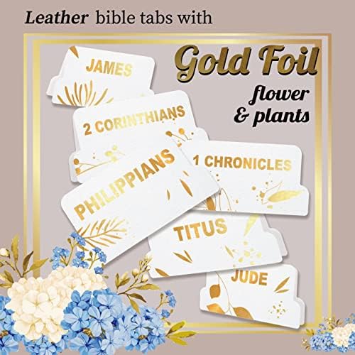 Abas da Bíblia de couro upaFexxi, abas da Bíblia para mulheres, guias da Bíblia Floral da Folha de Ouro para Bíblia