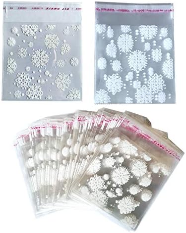 200 PCs White Snowflake Sacos de celofane Clear Sealing 4x5 Sacos de plástico de Natal para Candy Goodie Cookie Bakery Holiday Party Supplies by baryuefull