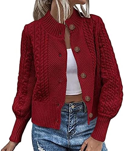 Cardigan para mulheres suéteres de manga longa botão de botão de cabo robusto tricotado