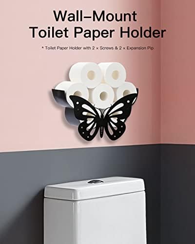 Suporte de papel higiênico de borboleta decorativo, engraçado banheiro montado em parede de papel higiênico armazenamento de papel, organizador de papel higiênico de metal da fazenda para decoração de arte de parede extra de 8 rolos