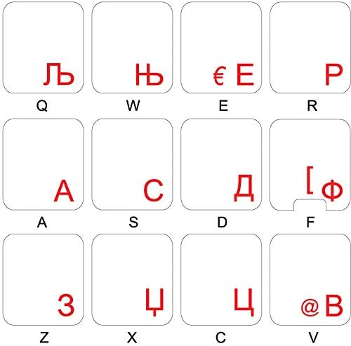 Layout de etiquetas de teclado da Macedônia com fundo transparente de letras vermelhas para desktop, laptop e caderno