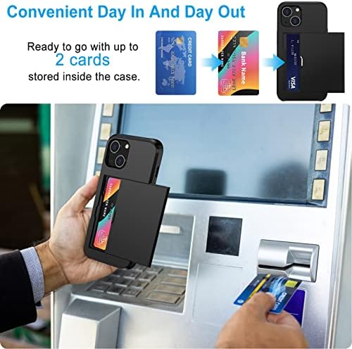 ATRAING Projetado para iPhone 14 Plus Caixa de carteira com titulares de cartão de crédito Slots de camada dupla ShockPlus