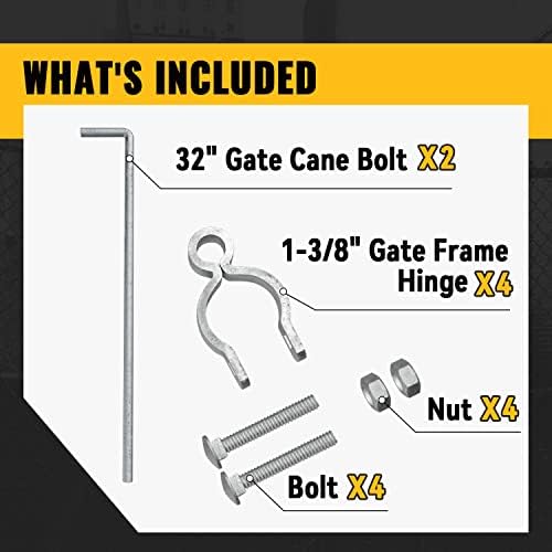 Link de cadeia portão haste de gota 1-3/8 × 32, parafusos de cana víva para portão de ligação de corrente, pino solto para portão único ou duplo, aço galvanizado, 2 pacote