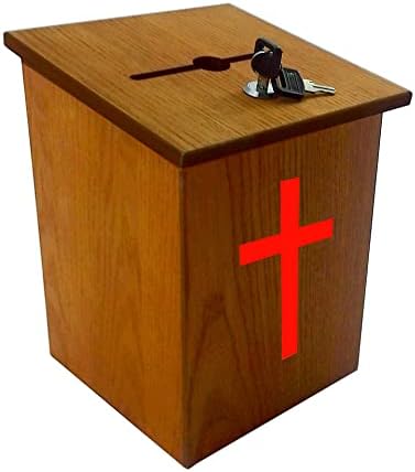 Caixa de arrecadação de fundos de coleta de igrejas de madeira caixa de caridade com adesivo vermelho adesivo Christian