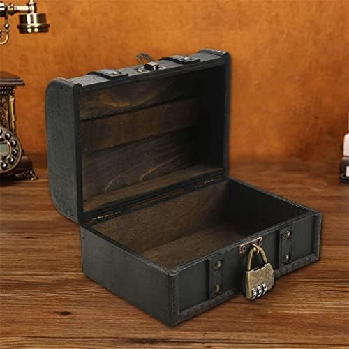 Quul Retro Treasure Baú da caixa de armazenamento de madeira vintage Organizador de estilo antigo para a senha da caixa