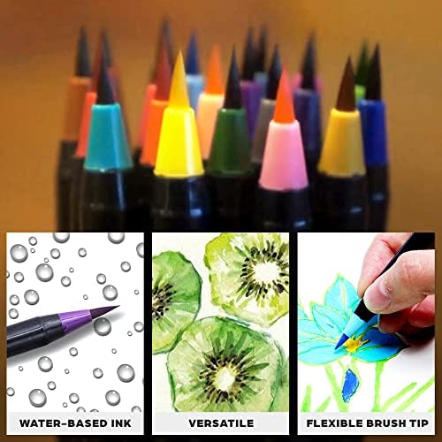 Canetas de escova de aquarela premium ooku - 20 cores canetas de aquarela | Dica de escova real - fluxo consistente