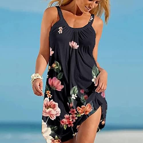 HTHJSCO Casual feminino solto de vestido floral boho floral mini vestidos de férias de férias de praia de praia