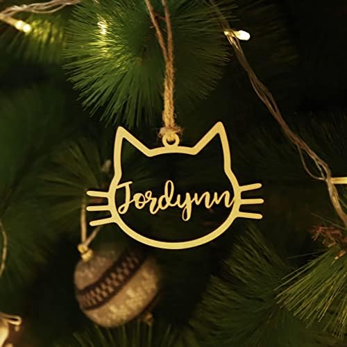 Ornamento de madeira de rosto de gato personalizado, ornamento de Natal de madeira