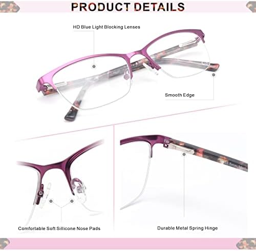 Missfive Premium Premium Progressive Multifocus Metal Computer Reading Glasses for Women & A Hard Case, sem leitores multifocais de linha sem dobradiça de primavera quebrada