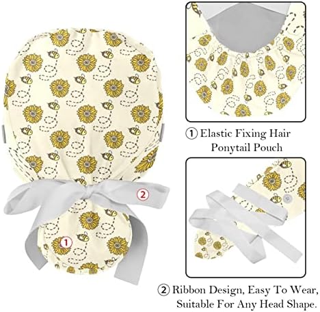 2 pacotes limpam as mulheres com botões, chapéus de crânio elástico de amarração ajustável, Cap cirúrgico floral de floral