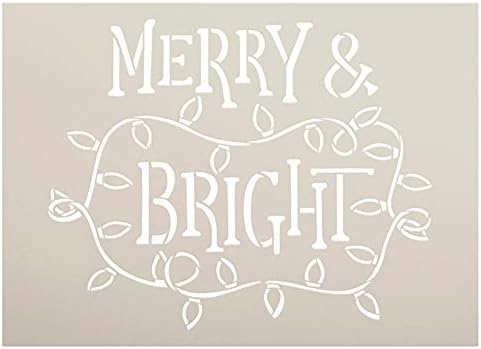Estêncil alegre e brilhante por Studior12 | Craft DIY Christmas Light Home Decor | Paint Winter Holiday Wood Sign | Modelo Mylar reutilizável | Selecione o tamanho