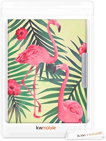 Case Kwmobile Compatível com Kindle Paperwhite - Case PU E -Reader Tampa - Flamingos e Palmeiras Rosa/Verde/Verde Luz