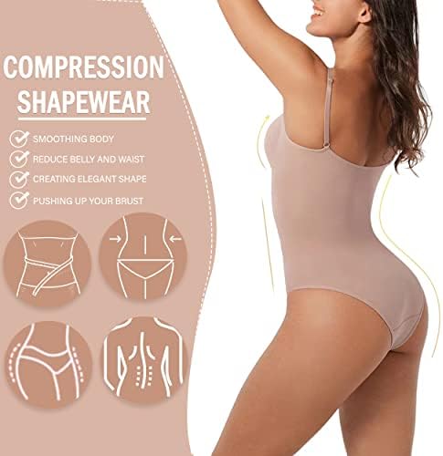 Modanete de corpo sem costura para mulheres - Shapewear de corpo inteiro Ternos de escultura no corpo sem mangas pescoço