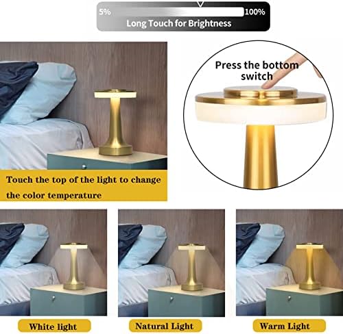 Lâmpada sem fio Fazipu com sensor de toque, lâmpada de mesa sem fio pode ser recarregada e usada, lâmpada recarregável com três