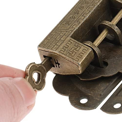 Liruxun 2pc/conjunto de cadeado de trava + trava de trava de bronze antigo chinês chinês buckle buckle gabinet gabinete