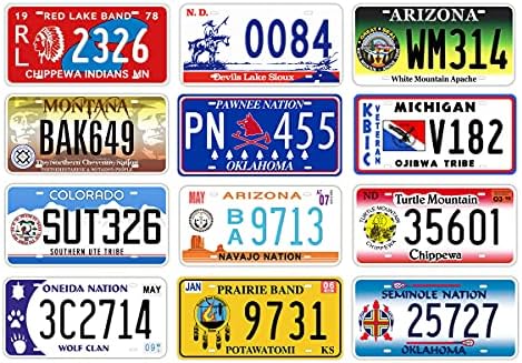 12 peças reproduzidas placas, tribos e nações nativas americanas, signo de lata de suporte de vaidade em relevo para caverna de caverna DIY, 6x12 polegadas