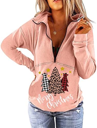 Narhbrg feminino meio zip com capuz com manga comprida Sweater Quarter zip Sweater Girls Teen Girls Xmas Gnome Fall Y2K Roupas