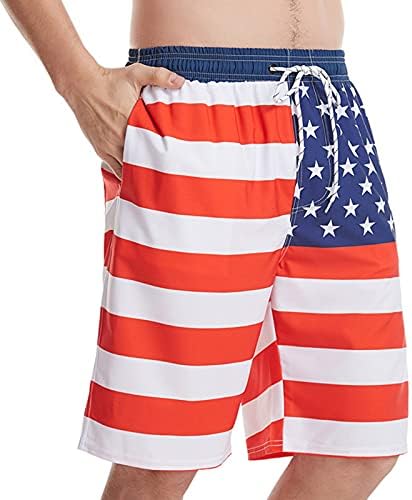 Sinzelimin Independence Day de praia masculina Summer Stripe Summer Secy Swim Swim Turncos de férias esportes casuais calças