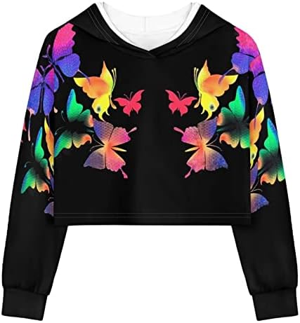 Hownaight Fall Essentials Girls Crop Tops de manga comprida Sweolshirts para meninas casuais Casual Capuzes 5-14T